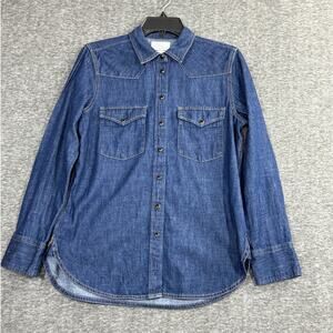 J.Crew Denim Shirt Womens Size 4 Blue Western Pearl Snap Button Up Long Sleeve